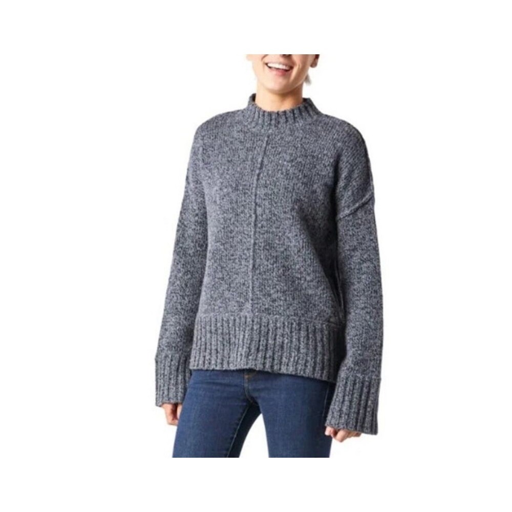 Smartwool Bell Meadow Sweater L Black Gray Heather Marl Mock Neck